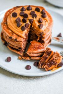 Vegan & Gluten-Free Protein Chocolate Chip Peanut Butter Pancakes