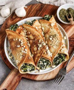 Oven-Baked Crepes Filled with Spinach and Feta