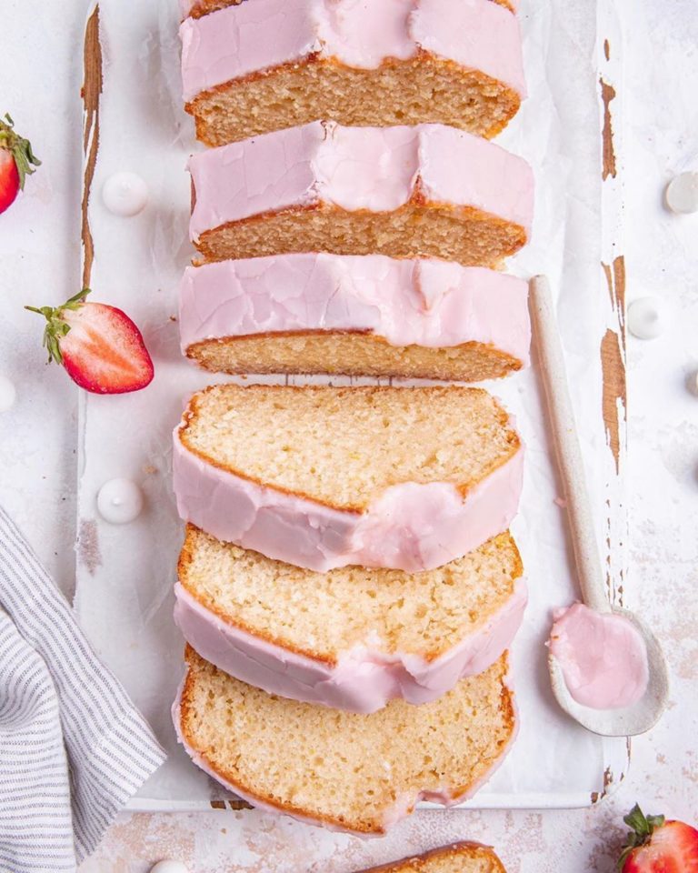 Vegan Lemon Loaf Cake with Strawberry Glaze