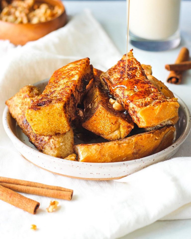 Vegan French toast sticks on a plate