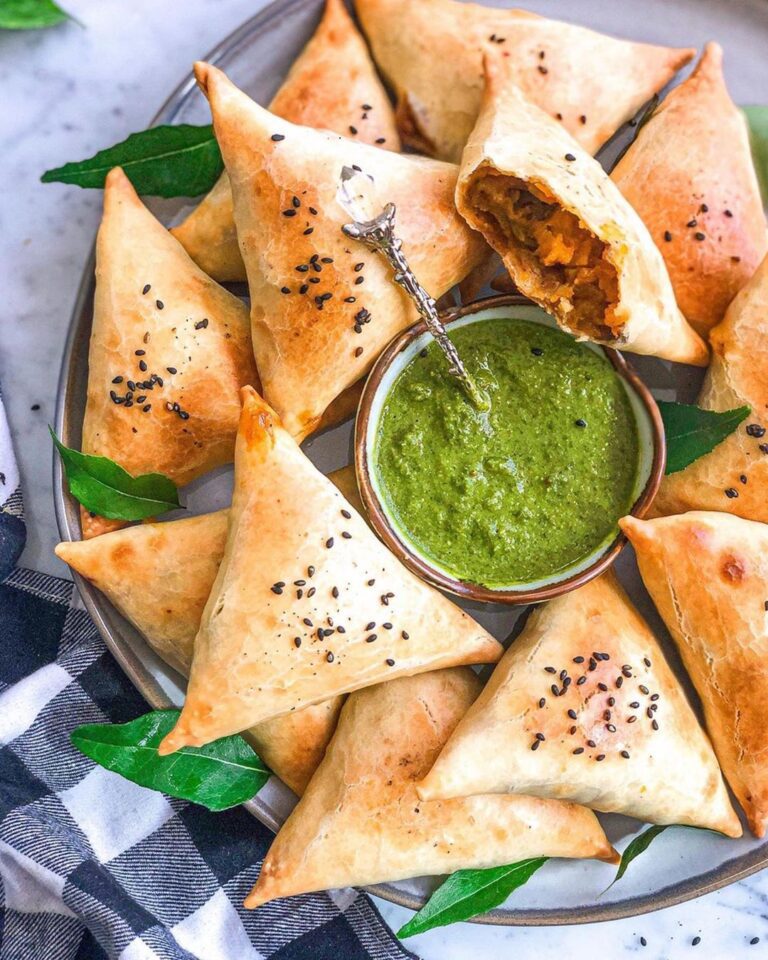 Vegan Pumpkin Samosas with Cilantro Mint Chutney