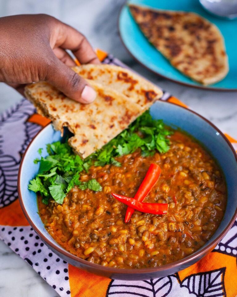 An Exploration of Kenyan Cuisine: Green grams, ndengu or mungu beans in coconut milk and chapati.