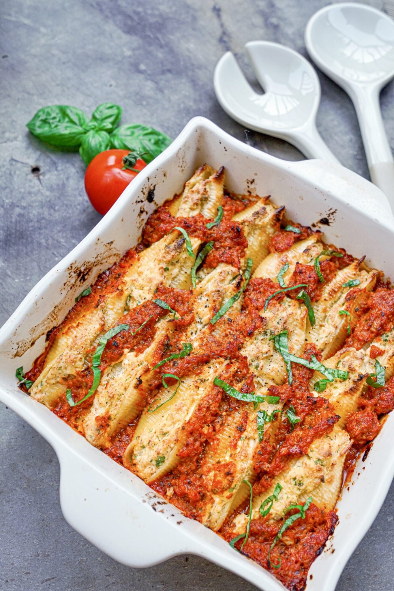 Tofu Ricotta Stuffed Shells with Mushroom Ragu Bolognese from Angela’s Plant-based Kitchen