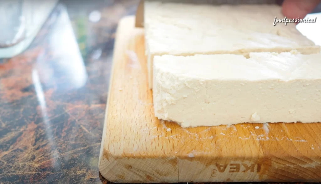 cut homemade tofu