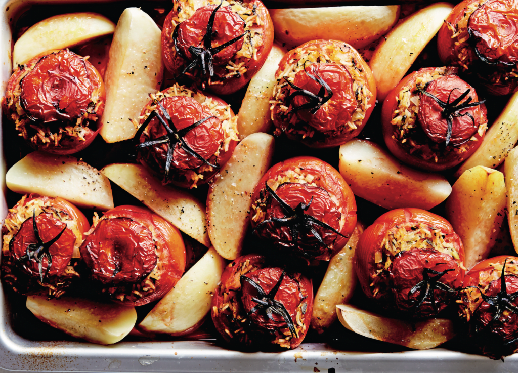 Vegan Stuffed Tomatoes from Caroline Griffiths & Vicki Valsamis’ Eat Plants, Be Happy!