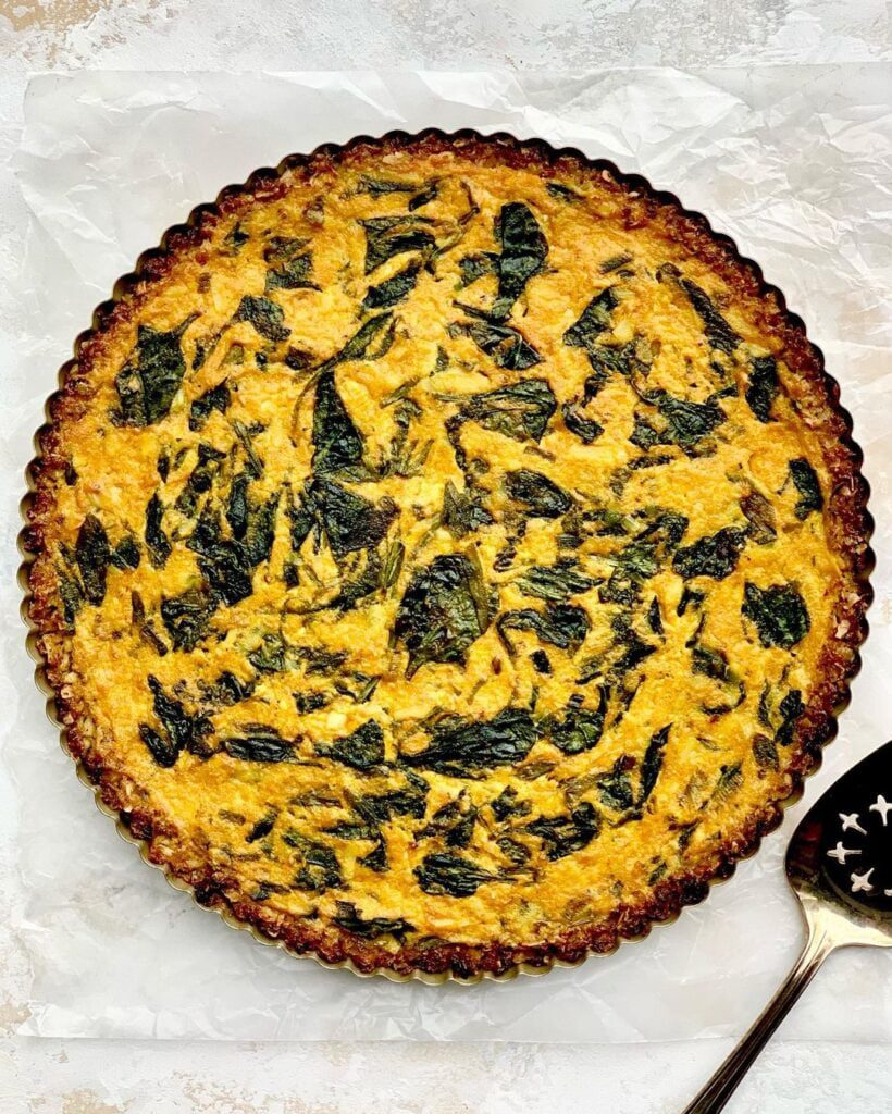 Vegan Spinach & Feta Quiche With Cauliflower Crust