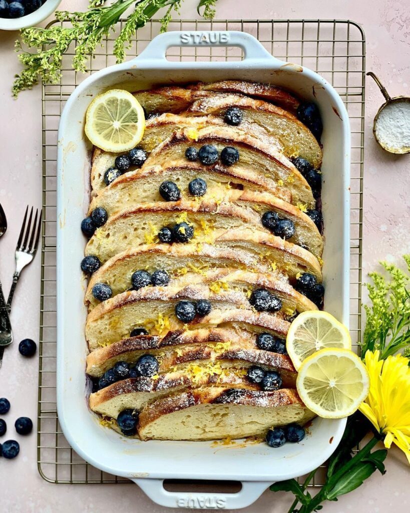 Vegan Overnight Lemon-Blueberry Baked French Toast