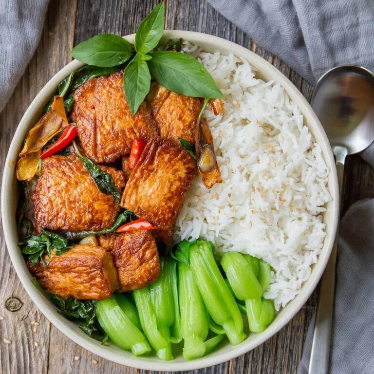 Taiwanese Three Cup Tofu (San Bei '三杯') Bowl with Herbs and Veggies