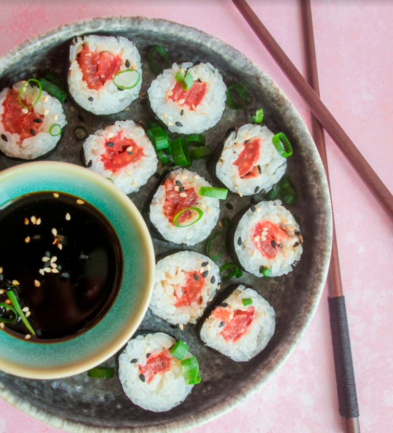 Vegan Spicy “Tuna” Maki from Kirsten Kaminski's The Traveling Vegan Cookbook