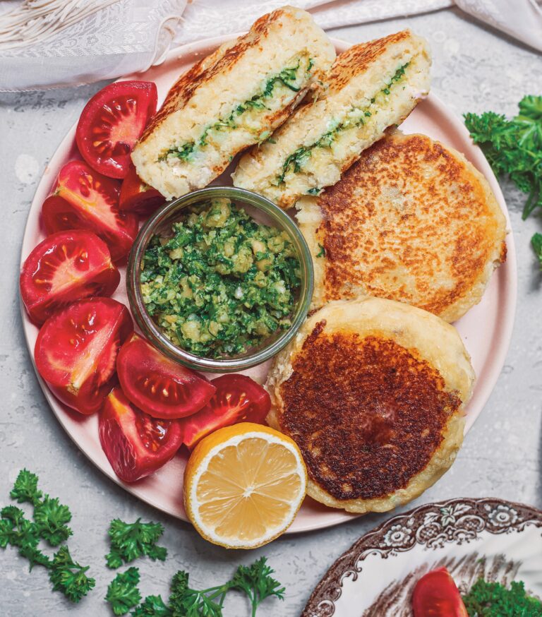 Vegan Pesto-stuffed Crispy Potato Cakes from Maria Gureeva's Earthy Vegan Eats