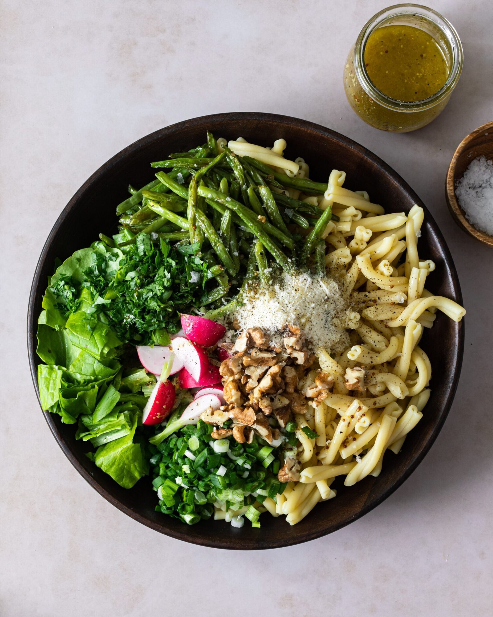 All About the Veg: Garlicky Green Beans Pasta Salad with Tangy Agave Mustard Vinaigrette & Walnuts