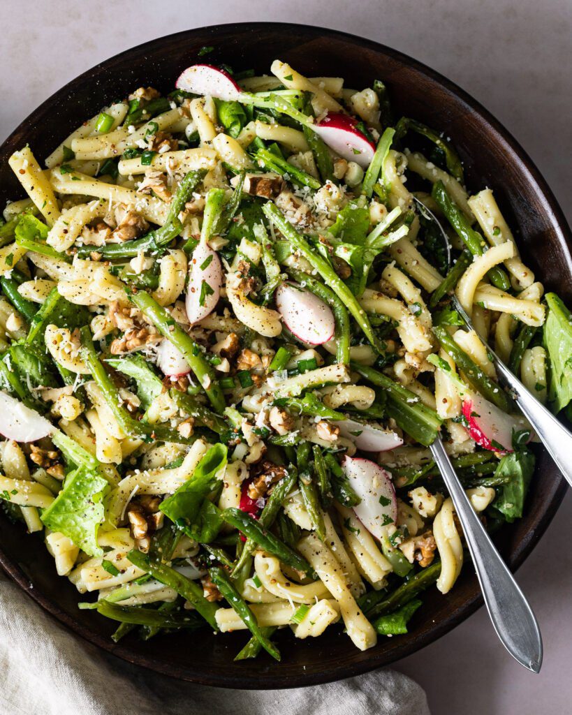 All About the Veg: Garlicky Green Beans Pasta Salad with Tangy Agave Mustard Vinaigrette & Walnuts