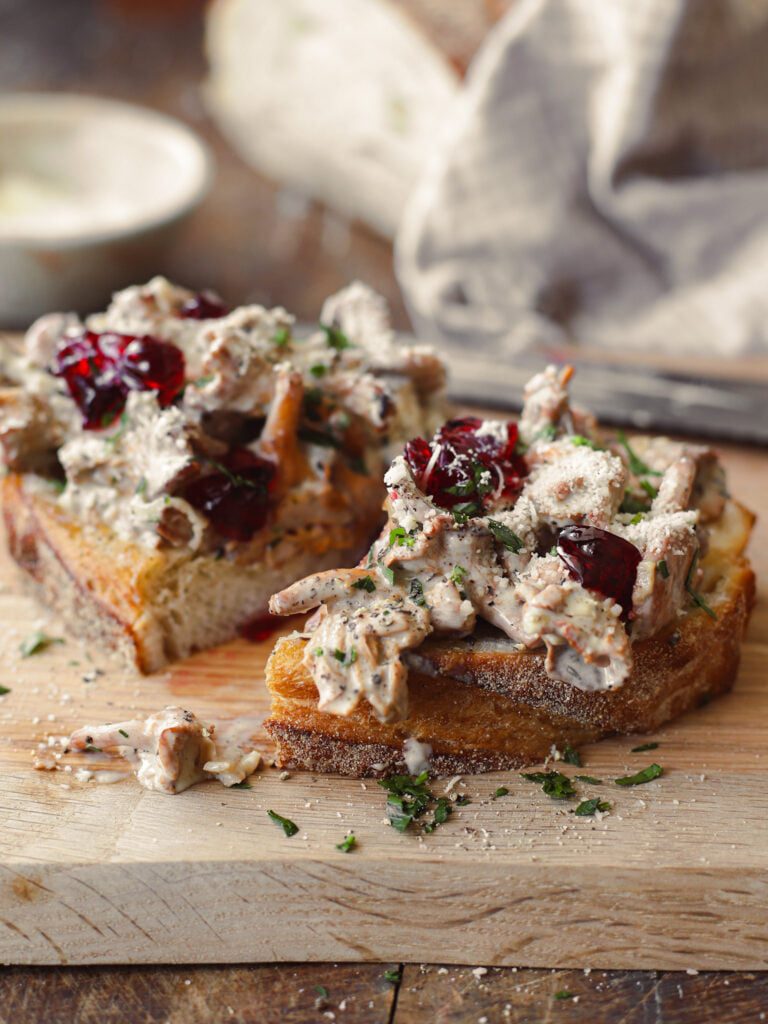 Swedish Vegan Creamed Chanterelles Toast with Blackcurrant Jelly