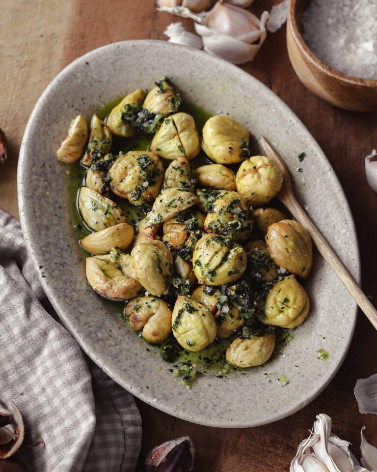 Air Fried Chestnuts with Vegan Garlic & Parsley Butter