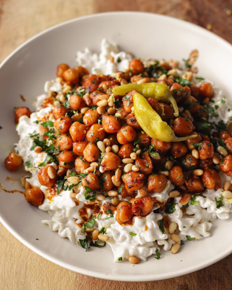Vegan Tahini Yogurt Pasta with paprika butter chickpeas