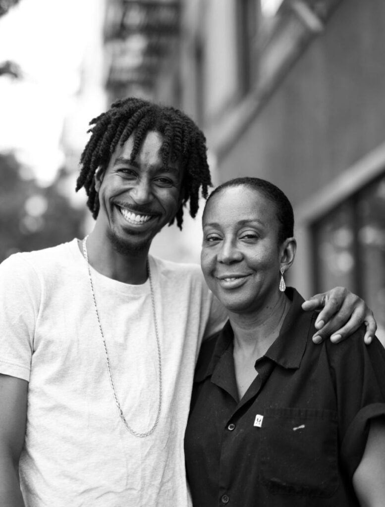 Brenda and Aaron Beener of Seasoned Vegan, black and white portrait