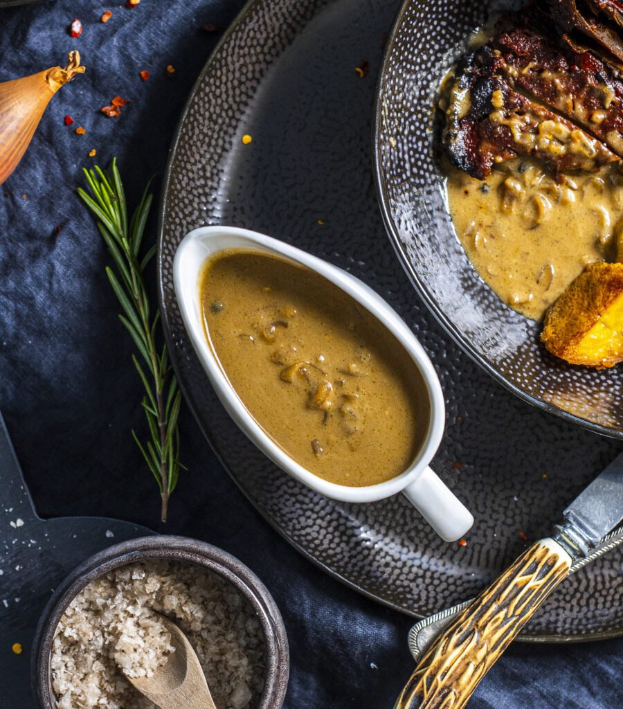 Vegan Brandy Peppercorn Sauce from The Ultimate Guide to Vegan Roasts by Romy London