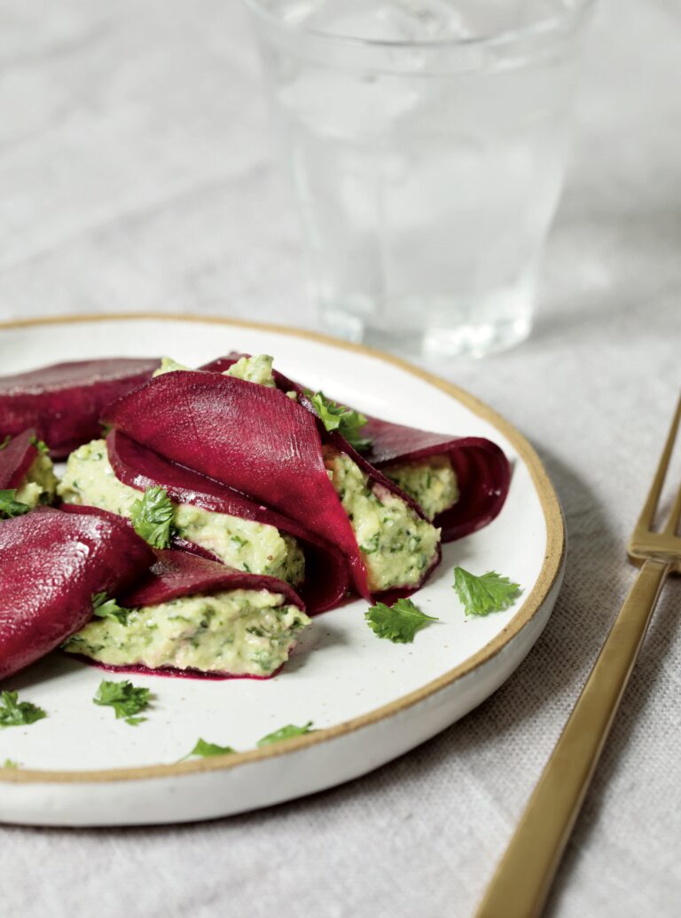 Raw Vegan Beet Ravioli with Macadamia Pesto Cheese from Desiree Nielsen’s Good for Your Gut
