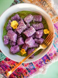 Vegan Purple Cauliflower Gnocchi with Almond Pesto