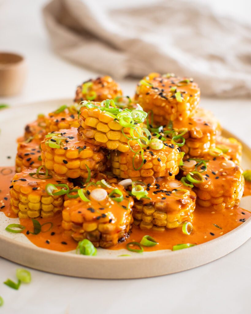 All About The Veg: Vegan Corn Coins in Creamy Gochujang Sauce