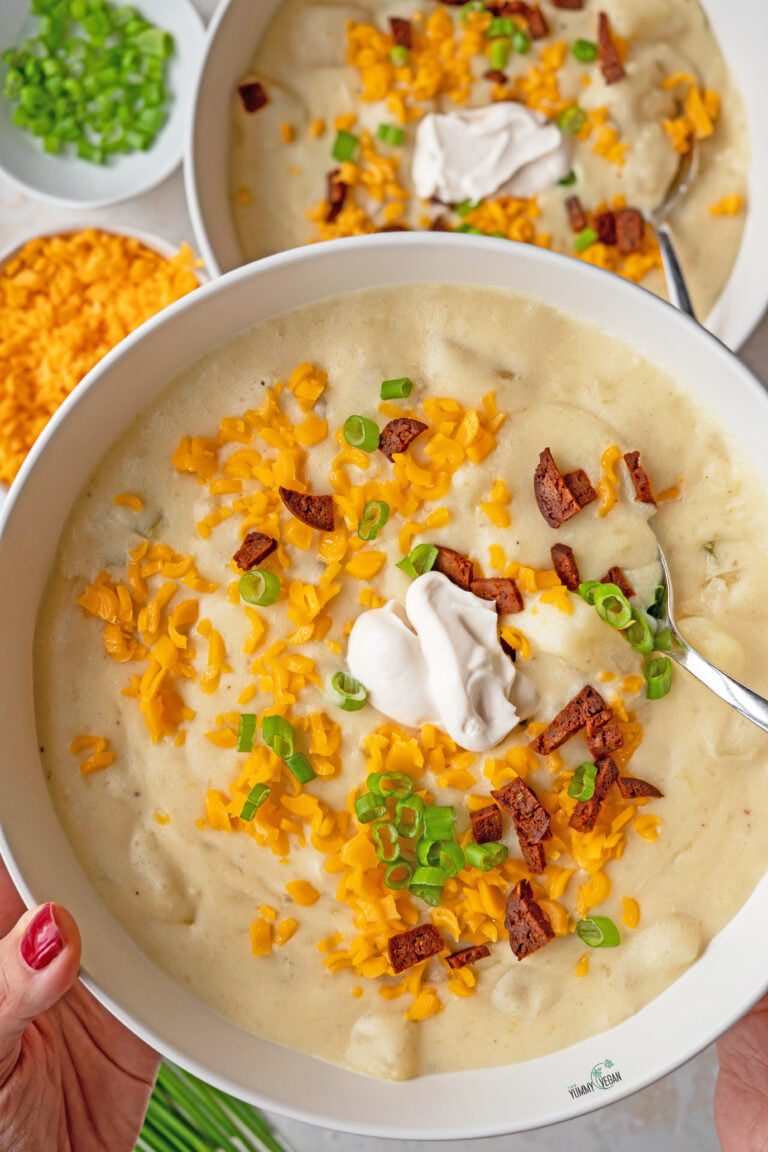 Loaded vegan potato soup