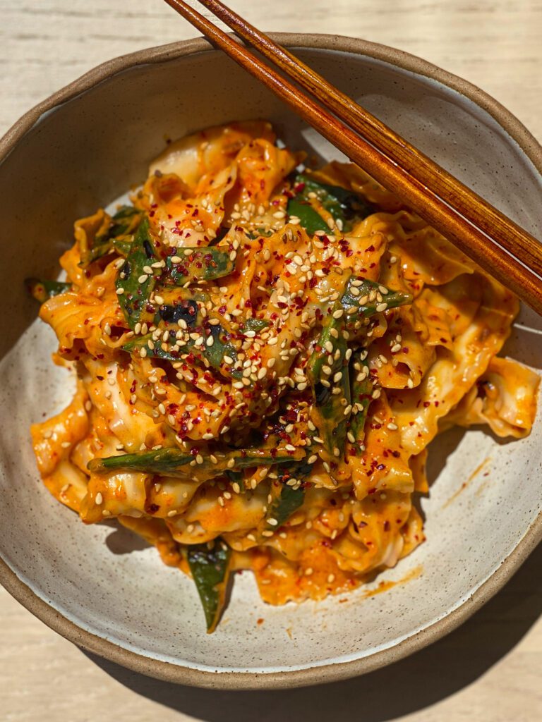 Creamy Gochujang Noodles with Charred Flat Beans