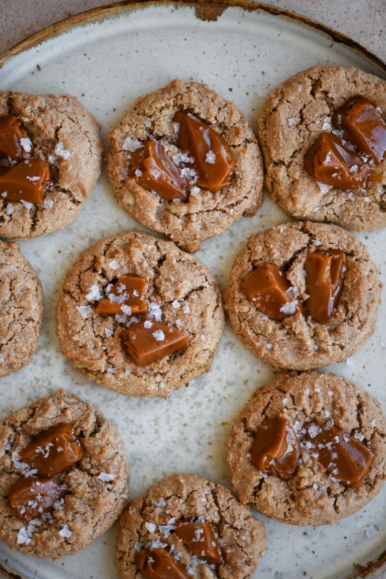 salted caramel almond flour cookies on plate
