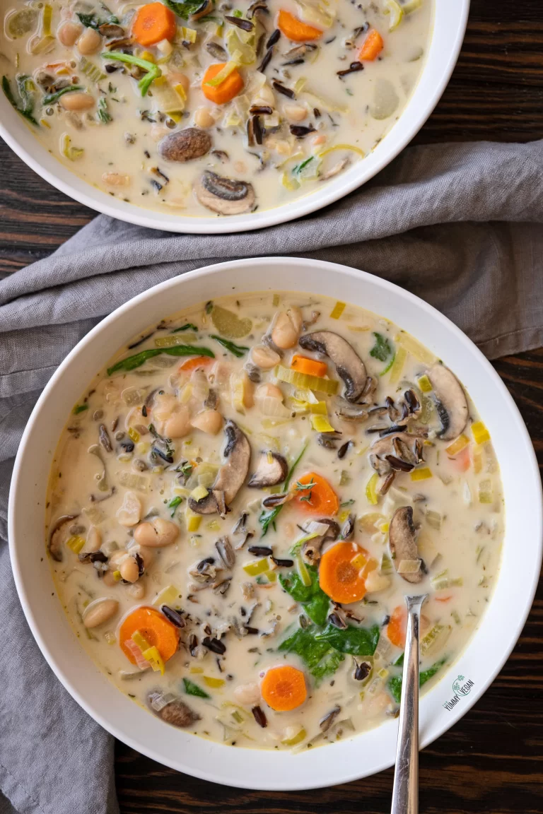 creamy wild rice soup in a bowl