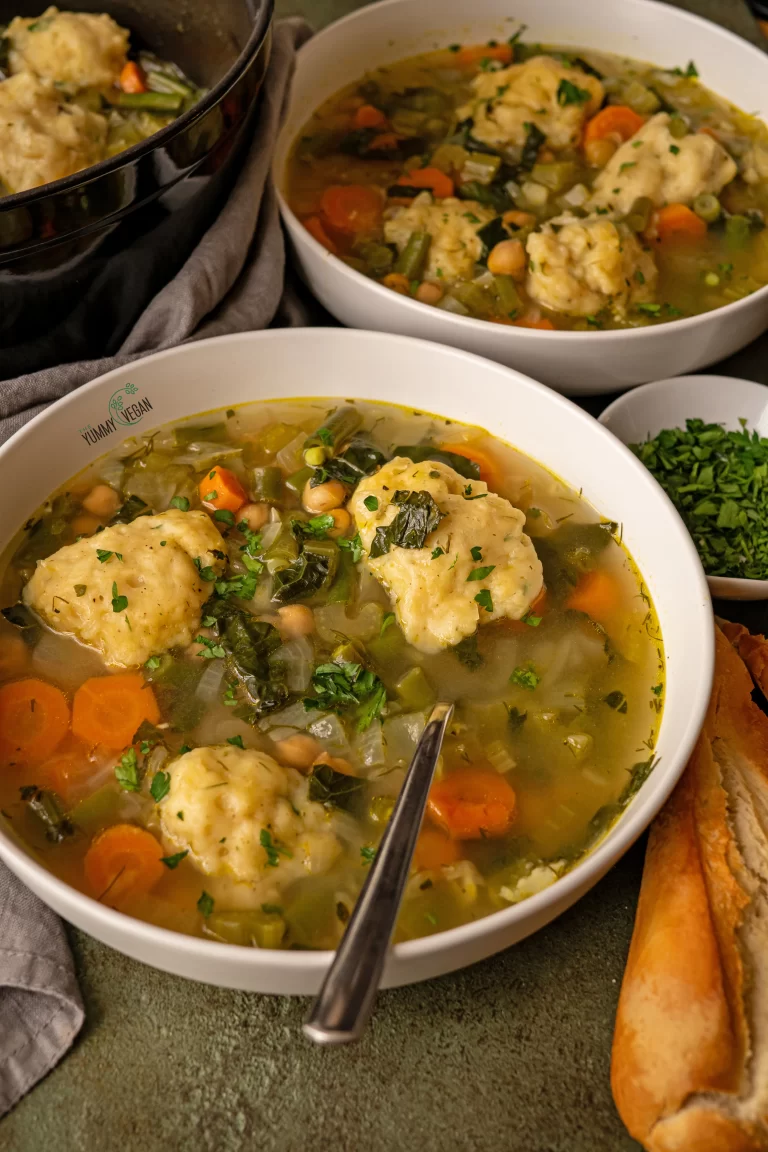 vegan dumpling soup with chickpeas