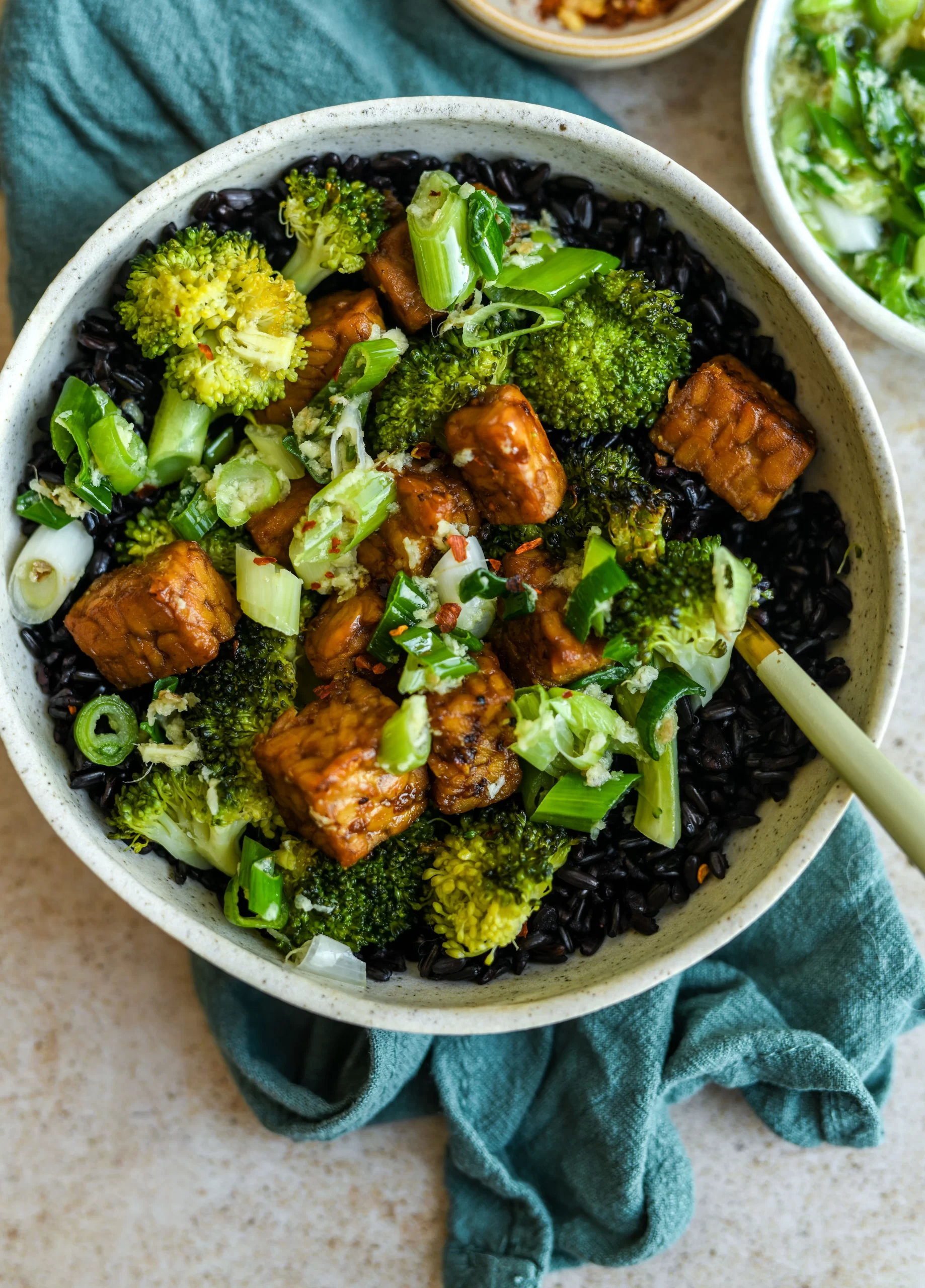 tempeh black rice vegetable bowl