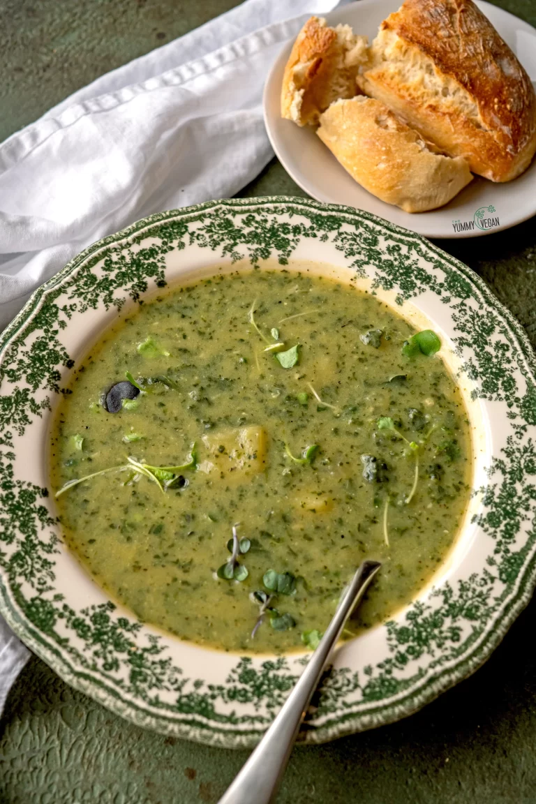 creamy kale soup with potatoes and thyme