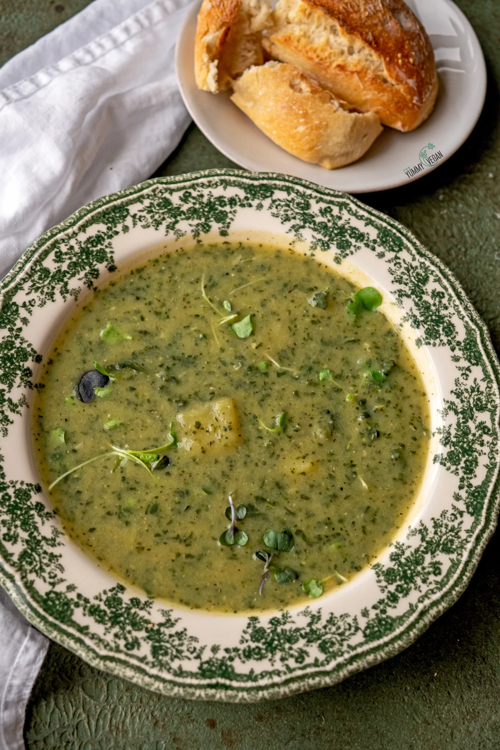 creamy kale soup with potatoes and thyme